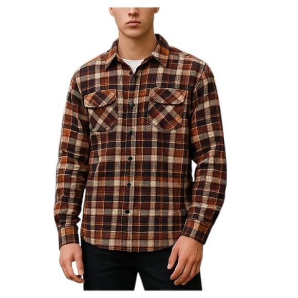 Edgevale Edgevale Flannel Button Down Brown Small - Picture 1 of 7
